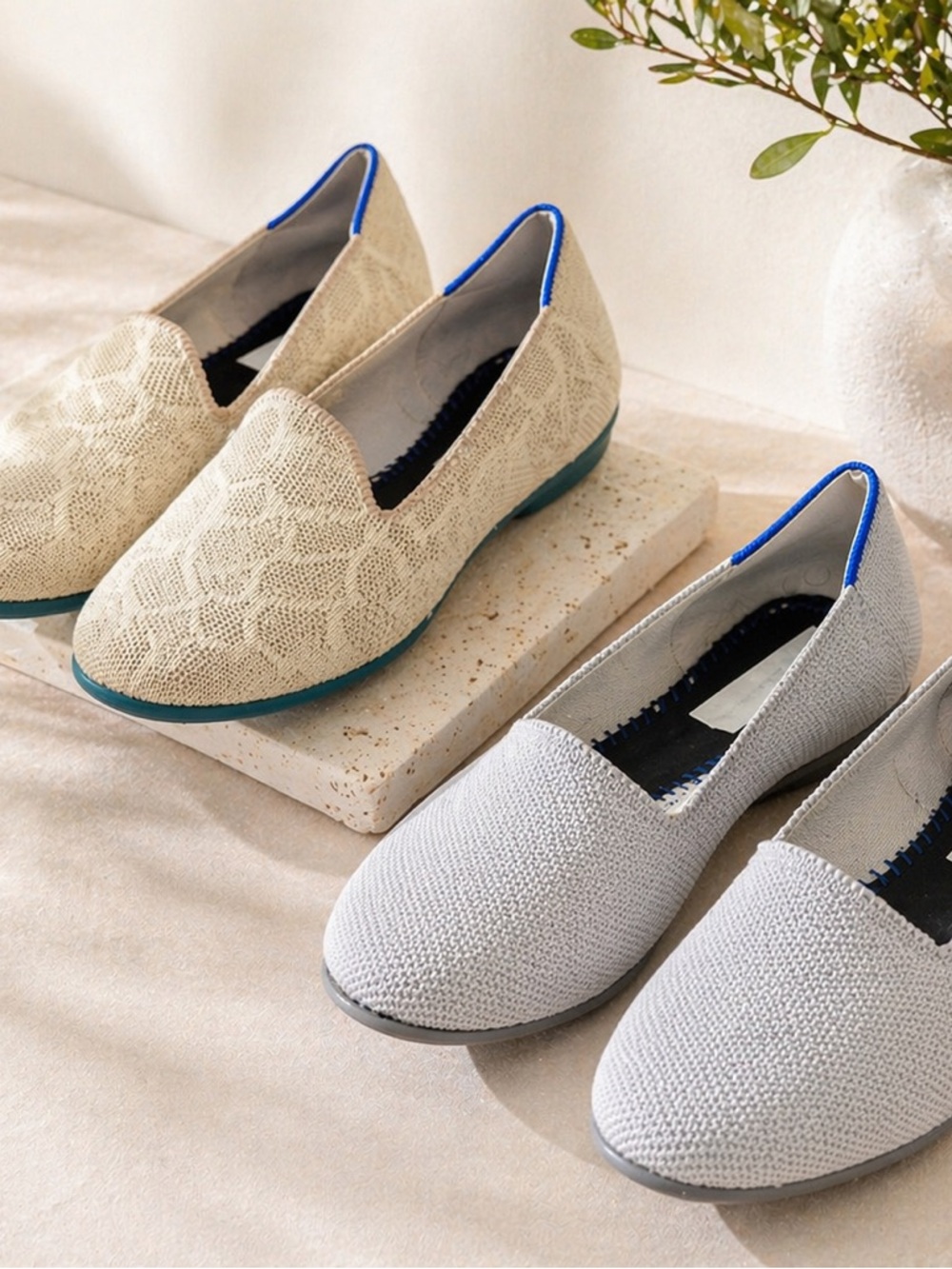 Rothy’s Flats Bundle Size 6.5 2 Pairs Beige & Grey Washable Knit Slip-On |
